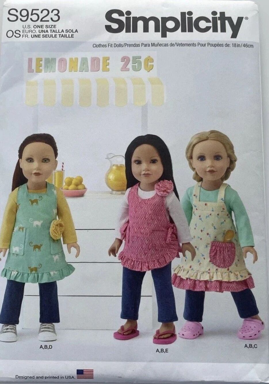 Pattern Doll Clothes 18" Dolls Aprons Top Leggings Simplicity S9523 New/Uncut